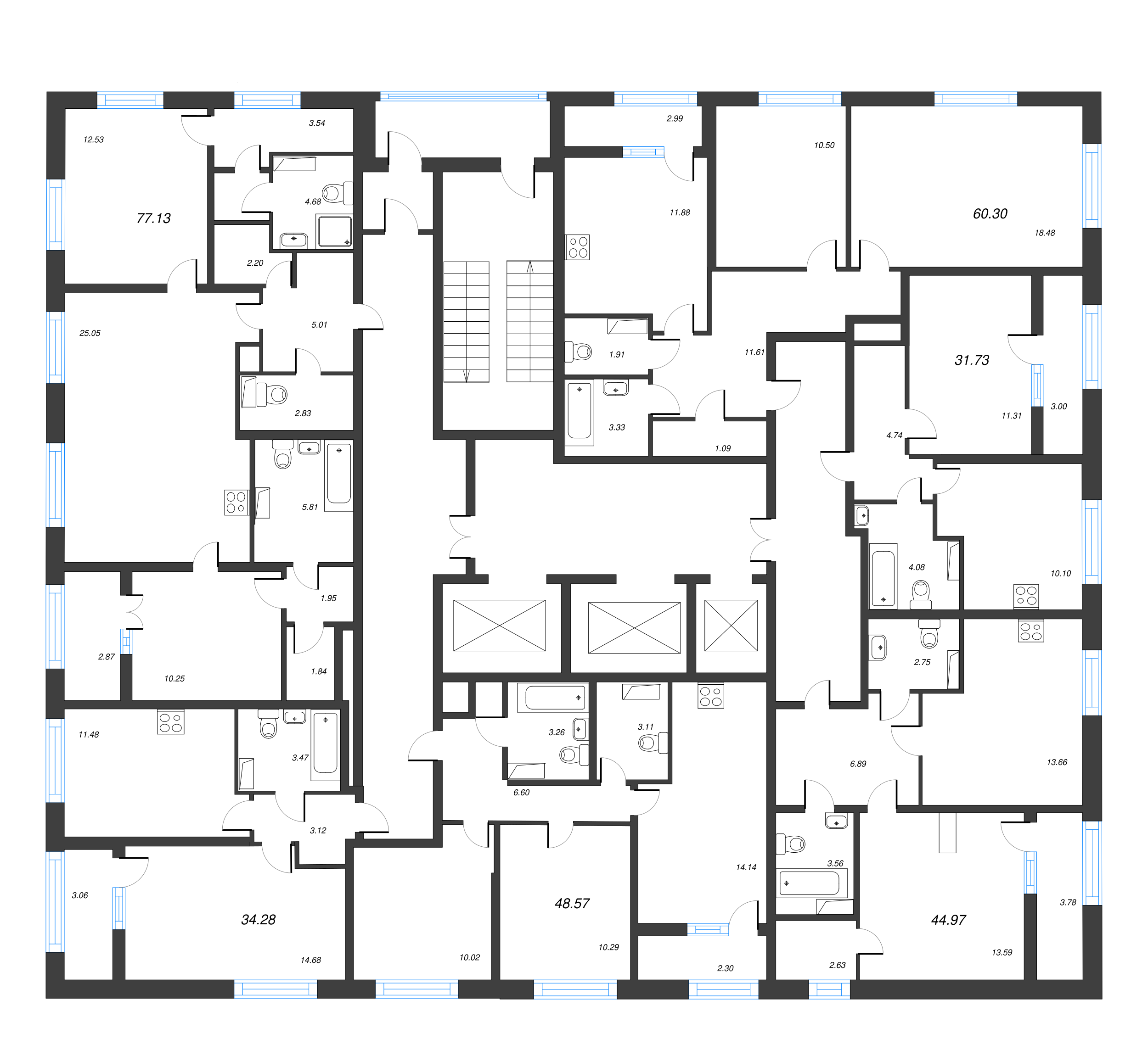 1-комнатная квартира, 31.73 м² в ЖК "БелАрт" - планировка этажа