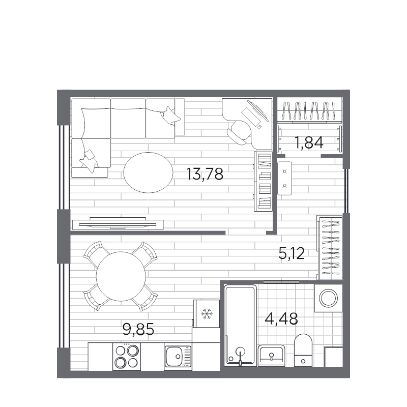1-комнатная квартира, 35.07 м² в ЖК "PLUS Пулковский" - планировка, фото №1