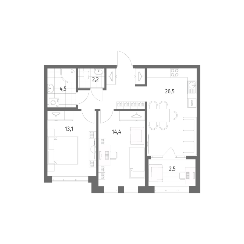 3-комнатная (Евро) квартира, 63.2 м² в ЖК "NewПитер 2.0" - планировка, фото №1