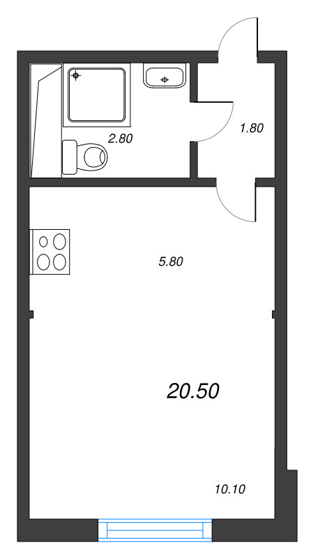 Квартира-студия, 20.5 м² - планировка, фото №1
