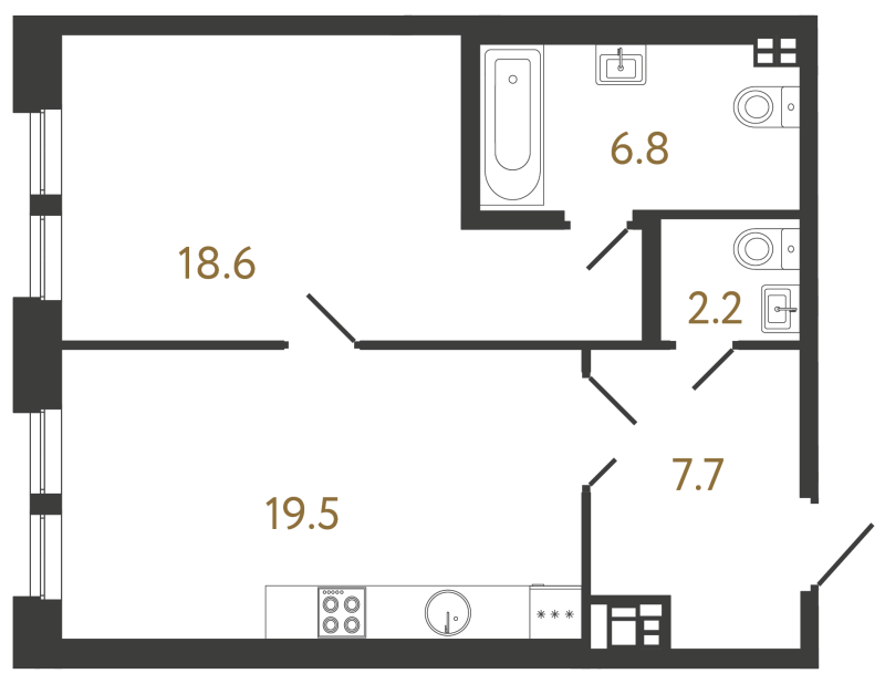 2-комнатная (Евро) квартира, 54.8 м² в ЖК "Коллекционер" - планировка, фото №1