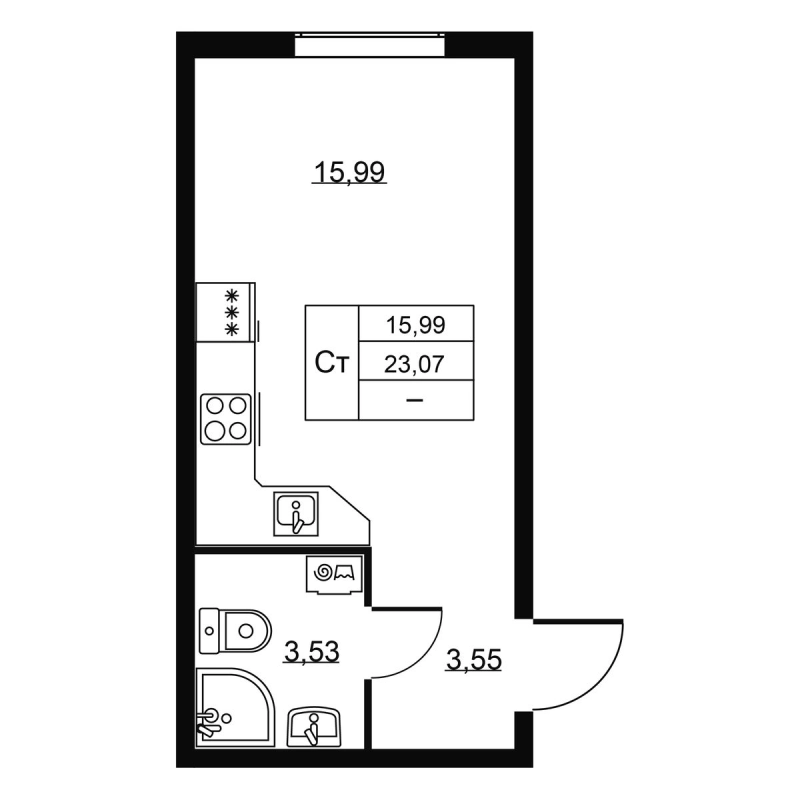 Квартира-студия, 23.07 м² в ЖК "Пулковское, 34" - планировка, фото №1