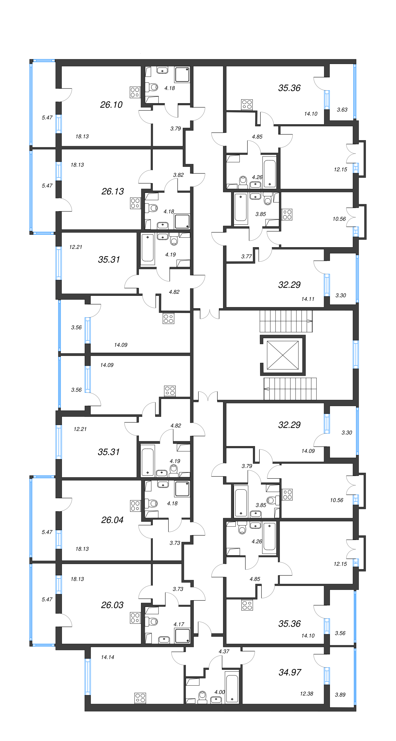 1-комнатная квартира, 35.31 м² - планировка этажа