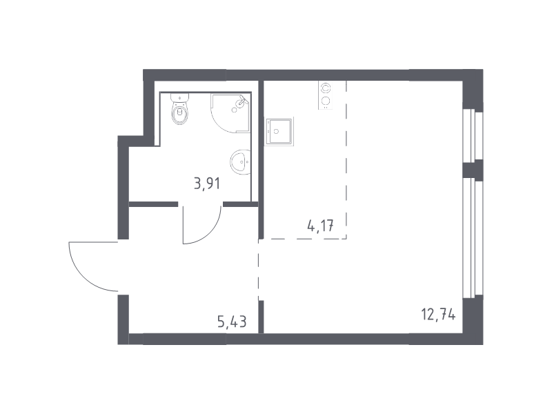 Квартира-студия, 26.25 м² в ЖК "Новое Колпино" - планировка, фото №1