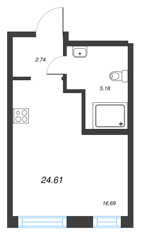 Квартира-студия, 24.61 м² - планировка, фото №1