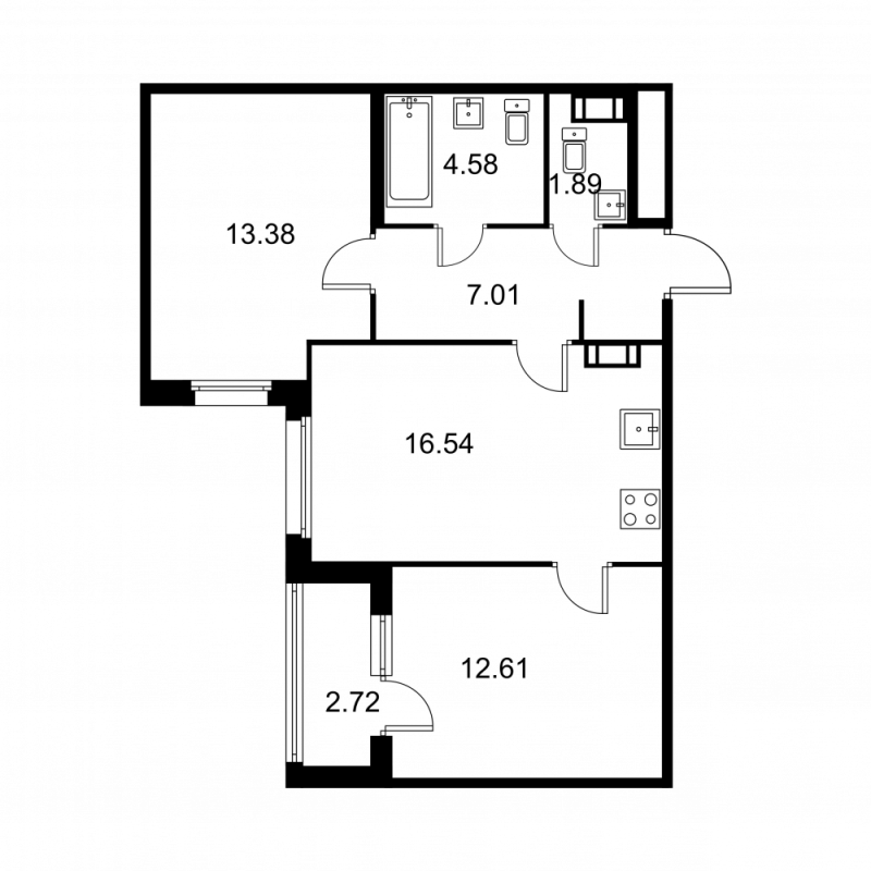 3-комнатная (Евро) квартира, 57.37 м² в ЖК "Квартал Заречье" - планировка, фото №1