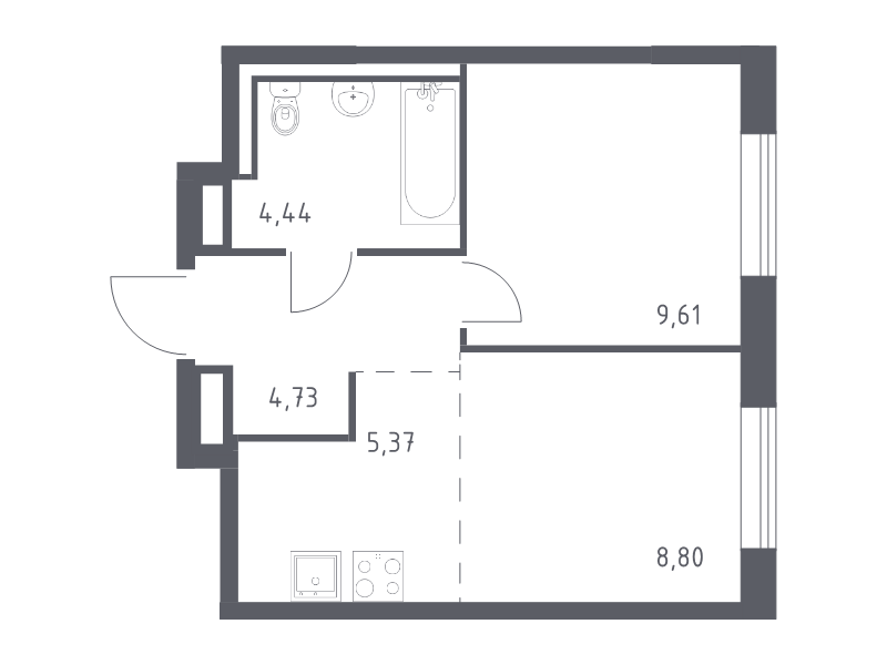 1-комнатная квартира, 32.95 м² в ЖК "Квартал Лаголово" - планировка, фото №1