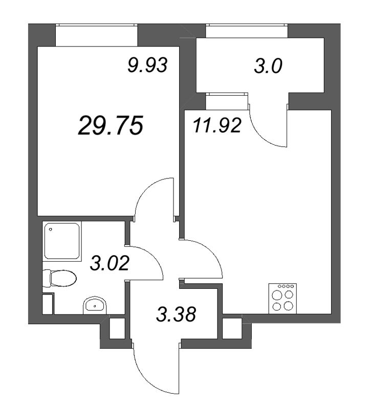 1-комнатная квартира, 29.75 м² в ЖК "Гранат" - планировка, фото №1