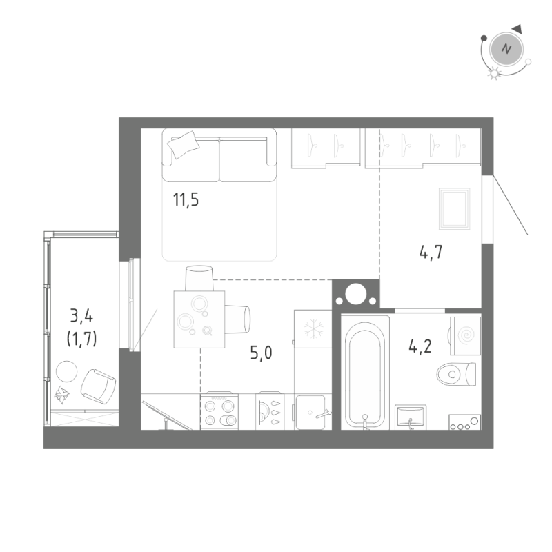 Квартира-студия, 27.1 м² - планировка, фото №1