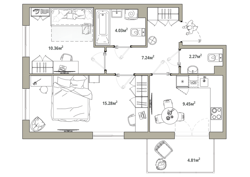 2-комнатная квартира, 50.07 м² в ЖК "Тишин" - планировка, фото №1