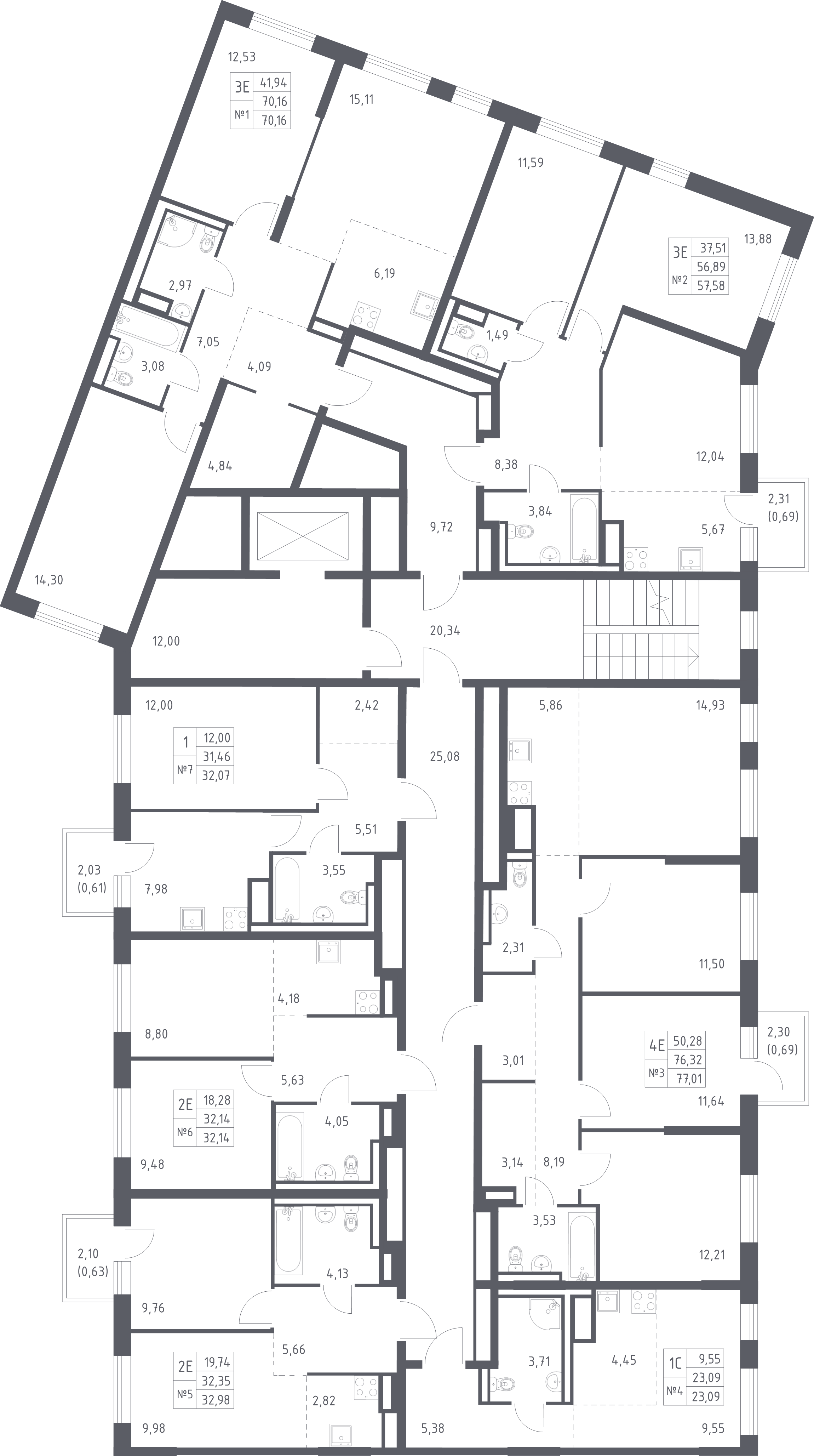 3-комнатная (Евро) квартира, 70.16 м² в ЖК "Квартал Лаголово" - планировка этажа