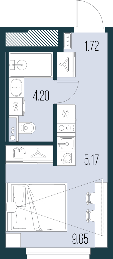 Квартира-студия, 20.74 м² в ЖК "Новая Земля" - планировка, фото №1