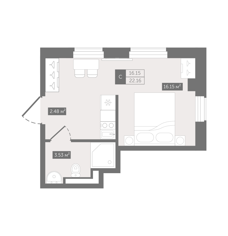 Квартира-студия, 22.16 м² в ЖК "Zoom Черная речка" - планировка, фото №1