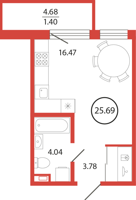 Квартира-студия, 25.69 м² в ЖК "Энфилд" - планировка, фото №1