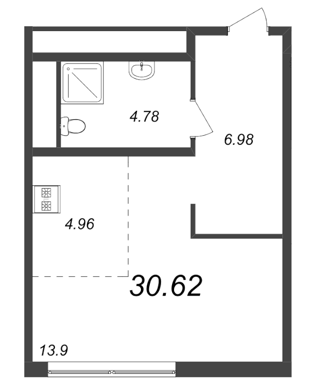 Квартира-студия, 30.62 м² - планировка, фото №1