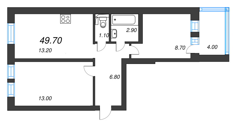 2-комнатная квартира, 46.9 м² в ЖК "Эко Квартал Нега" - планировка, фото №1