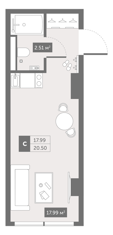 Квартира-студия, 20.75 м² в ЖК "Zoom Черная речка" - планировка, фото №1