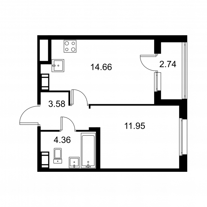 1-комнатная квартира, 35.92 м² в ЖК "Квартал Заречье" - планировка, фото №1