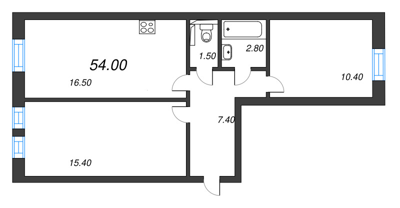 3-комнатная (Евро) квартира, 54 м² в ЖК "Эко Квартал Нега" - планировка, фото №1