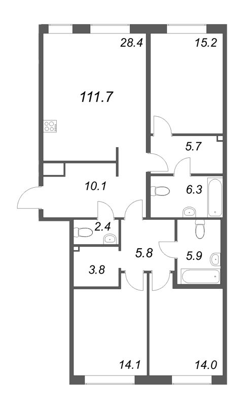 4-комнатная (Евро) квартира, 111.7 м² в ЖК "Визионер" - планировка, фото №1