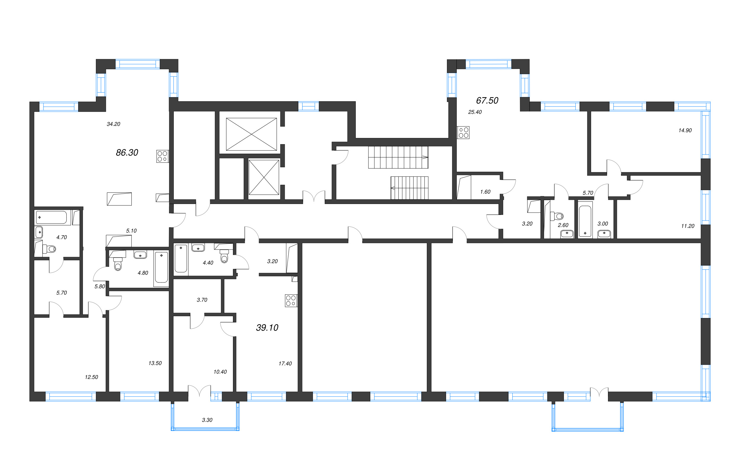 2-комнатная (Евро) квартира, 38.2 м² в ЖК "Легенда на Охте" - планировка этажа