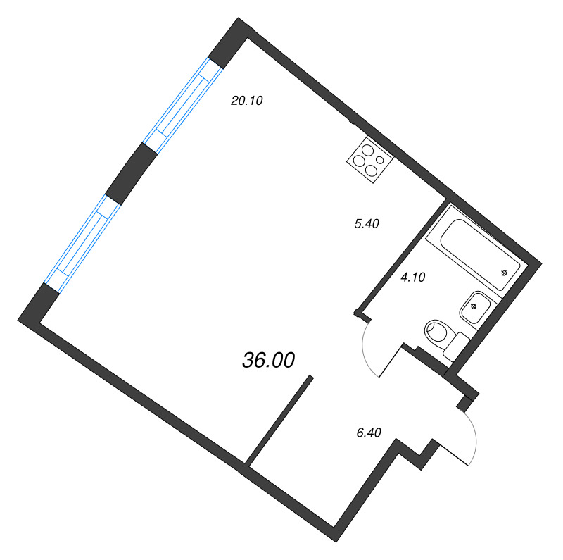 Квартира-студия, 36 м² в ЖК "Ягодное Река Парк" - планировка, фото №1