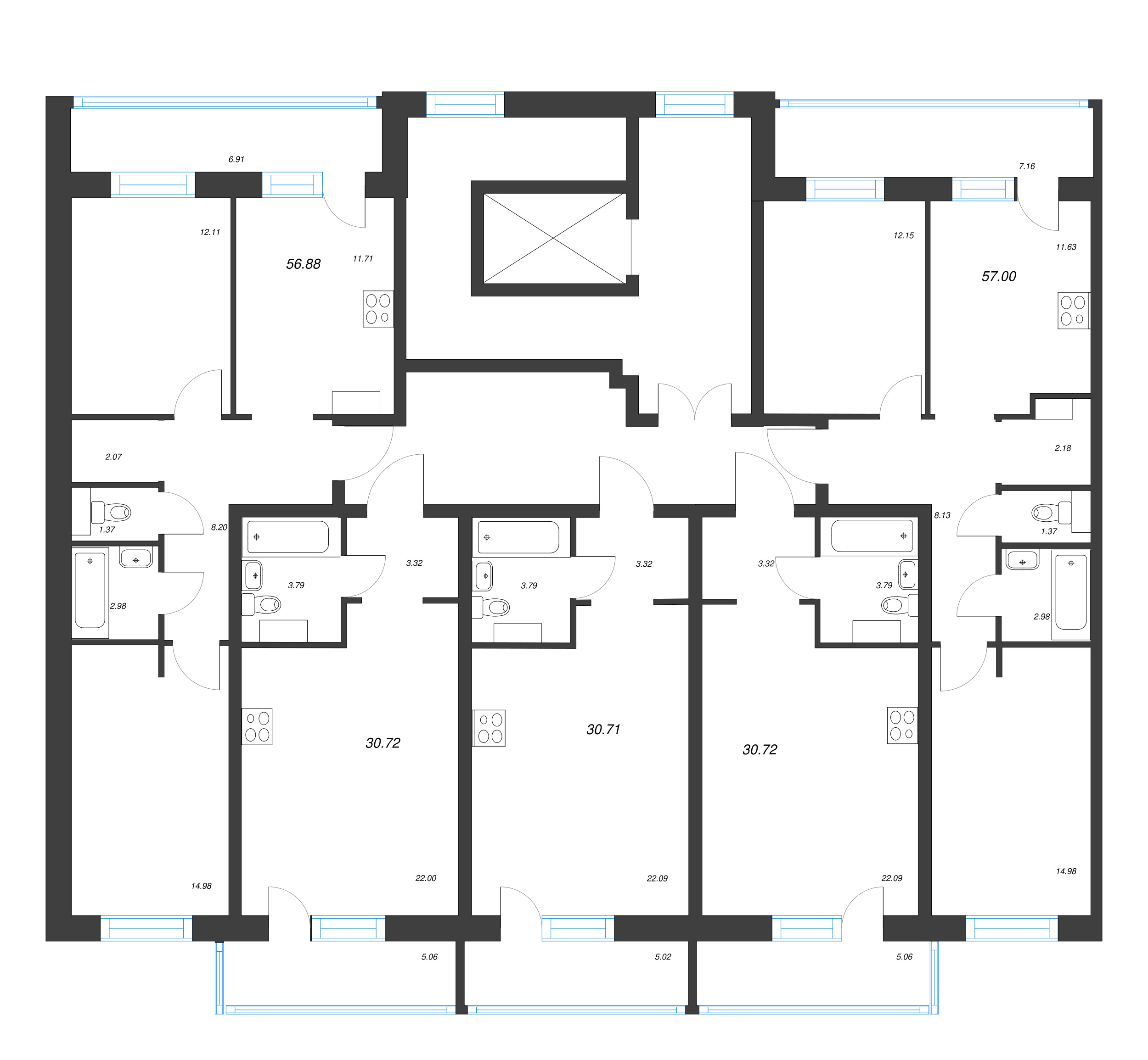 Квартира-студия, 30.72 м² - планировка этажа