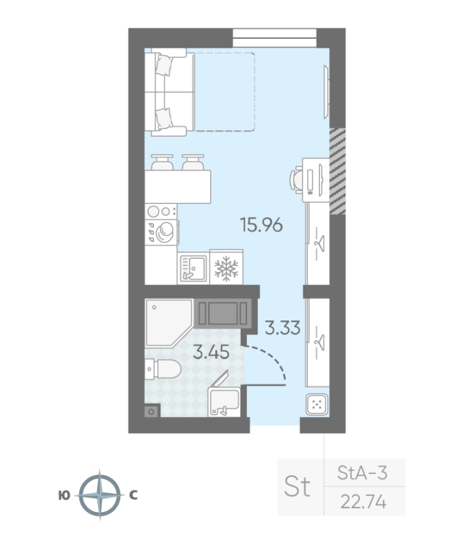 Квартира-студия, 22.44 м² в ЖК "Морская миля" - планировка, фото №1