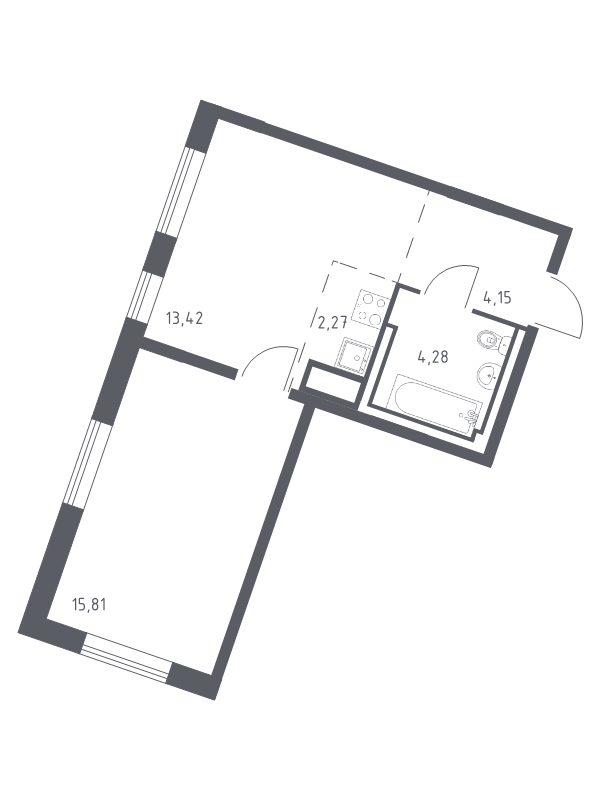 2-комнатная (Евро) квартира, 39.93 м² в ЖК "Квартал Лаголово" - планировка, фото №1