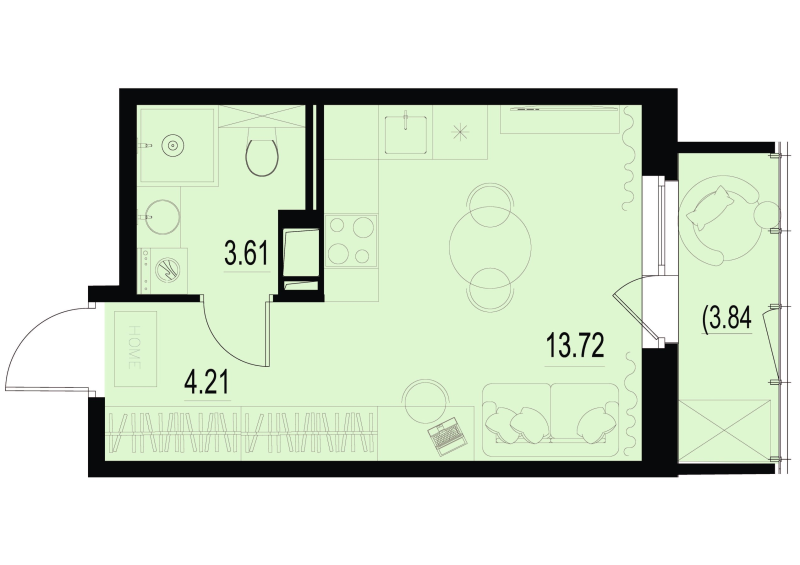 Квартира-студия, 23.82 м² - планировка, фото №1