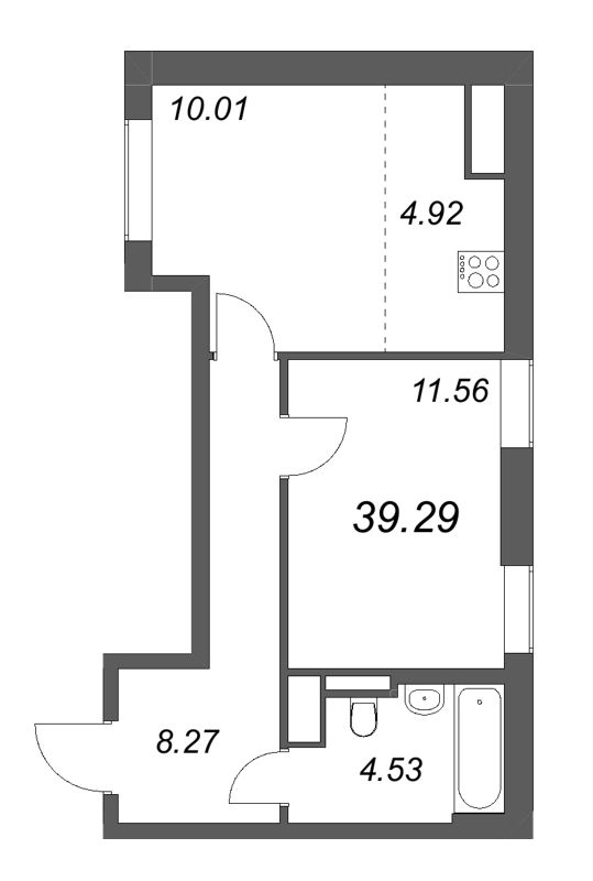 1-комнатная квартира, 39.29 м² в ЖК "Цивилизация на неве" - планировка, фото №1