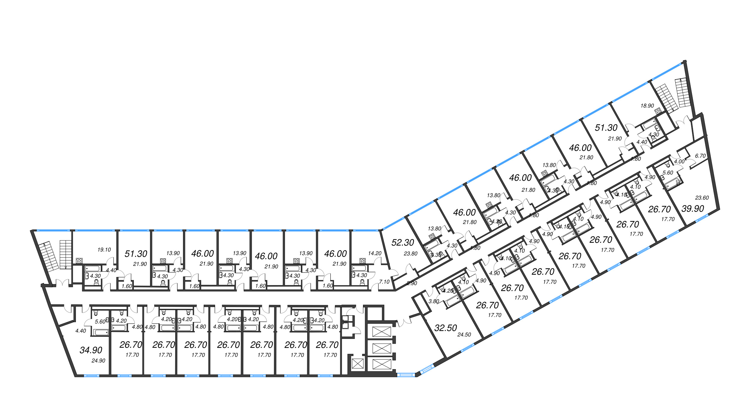 1-комнатная квартира, 44.5 м² в ЖК "ARTSTUDIO M103" - планировка этажа
