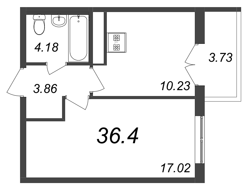 1-комнатная квартира, 36.4 м² в ЖК "AEROCITY" - планировка, фото №1
