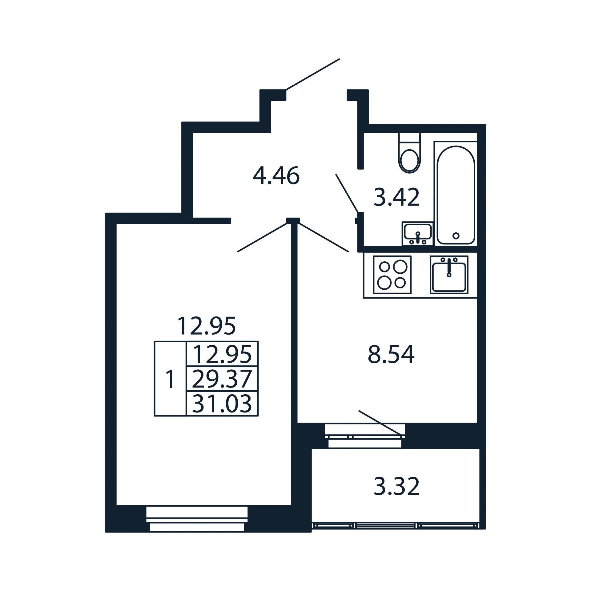 1-комнатная квартира, 29.37 м² в ЖК "Полис Новоселье" - планировка, фото №1