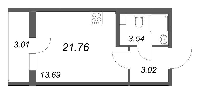 Квартира-студия, 21.76 м² в ЖК "Кинопарк" - планировка, фото №1