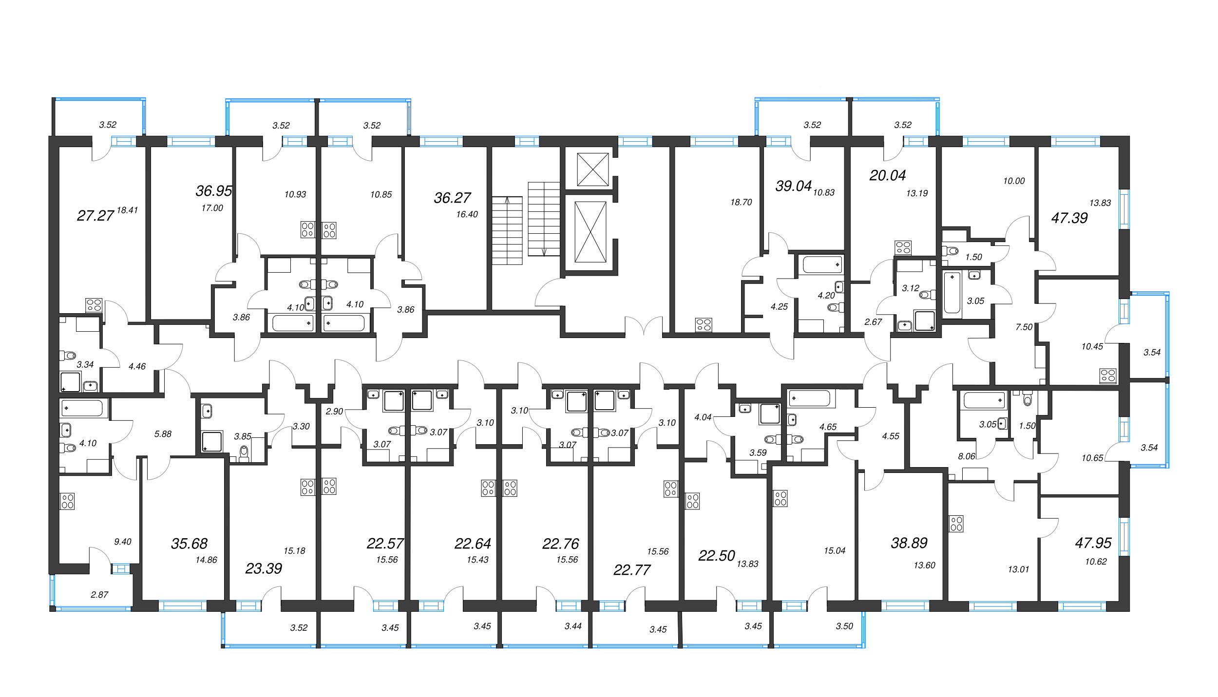 2-комнатная квартира, 47.39 м² - планировка этажа