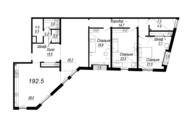 5-комнатная (Евро) квартира, 196.01 м² - планировка, фото №1