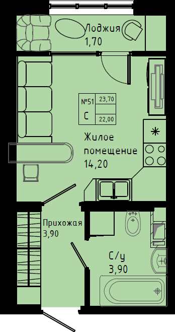 Квартира-студия, 23.7 м² в ЖК "Pixel" - планировка, фото №1