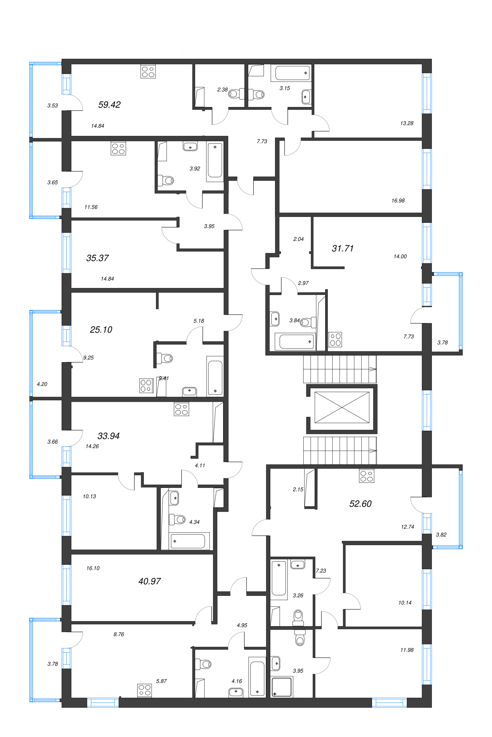 1-комнатная квартира, 33.94 м² в ЖК "Окла" - планировка этажа
