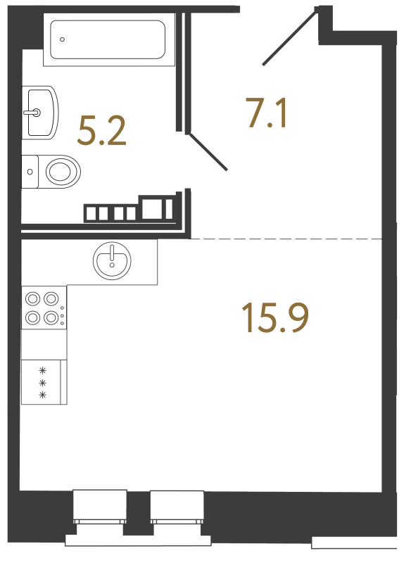 Квартира-студия, 28.2 м² в ЖК "Светоч" - планировка, фото №1