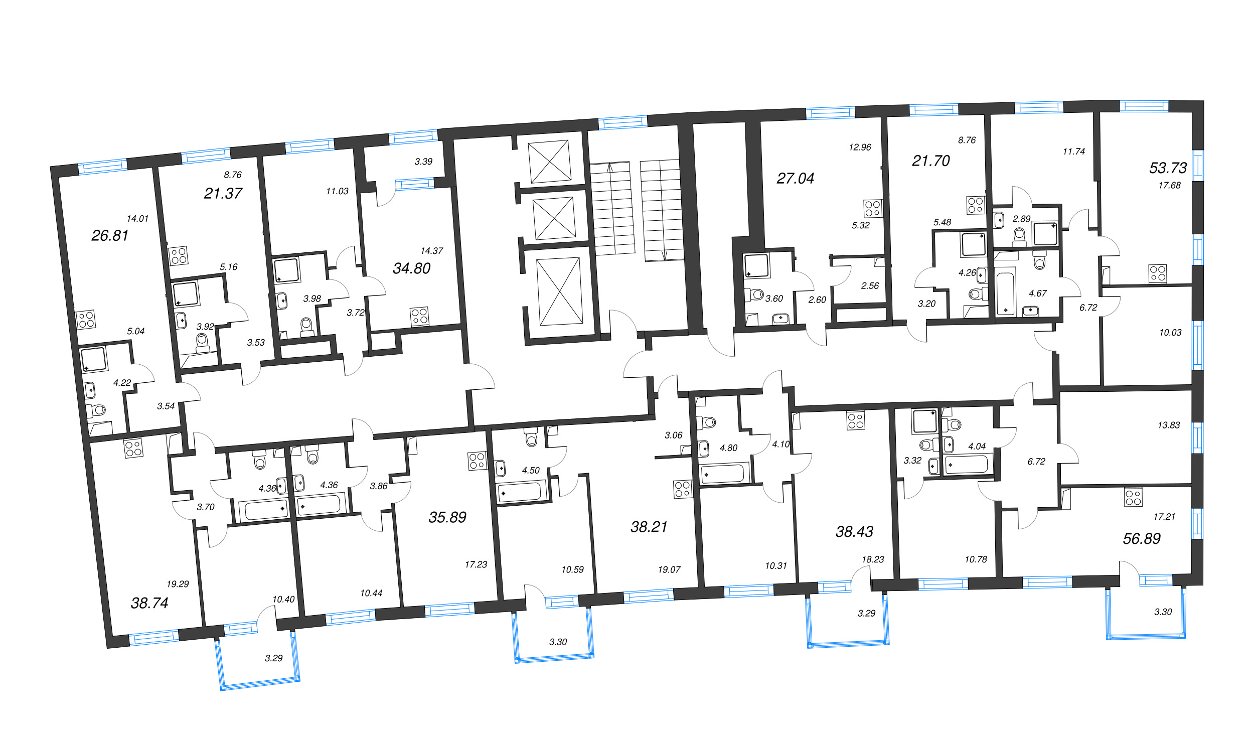 1-комнатная квартира, 34.8 м² в ЖК "Бульвар Грина" - планировка этажа