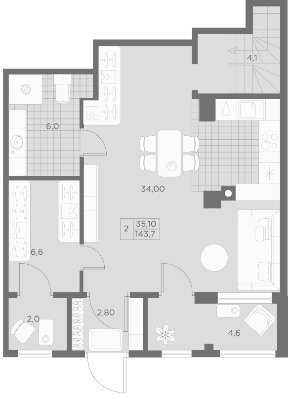 3-комнатная (Евро) квартира, 150.8 м² - планировка, фото №1