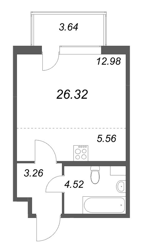 Квартира-студия, 26.32 м² в ЖК "ЮгТаун" - планировка, фото №1