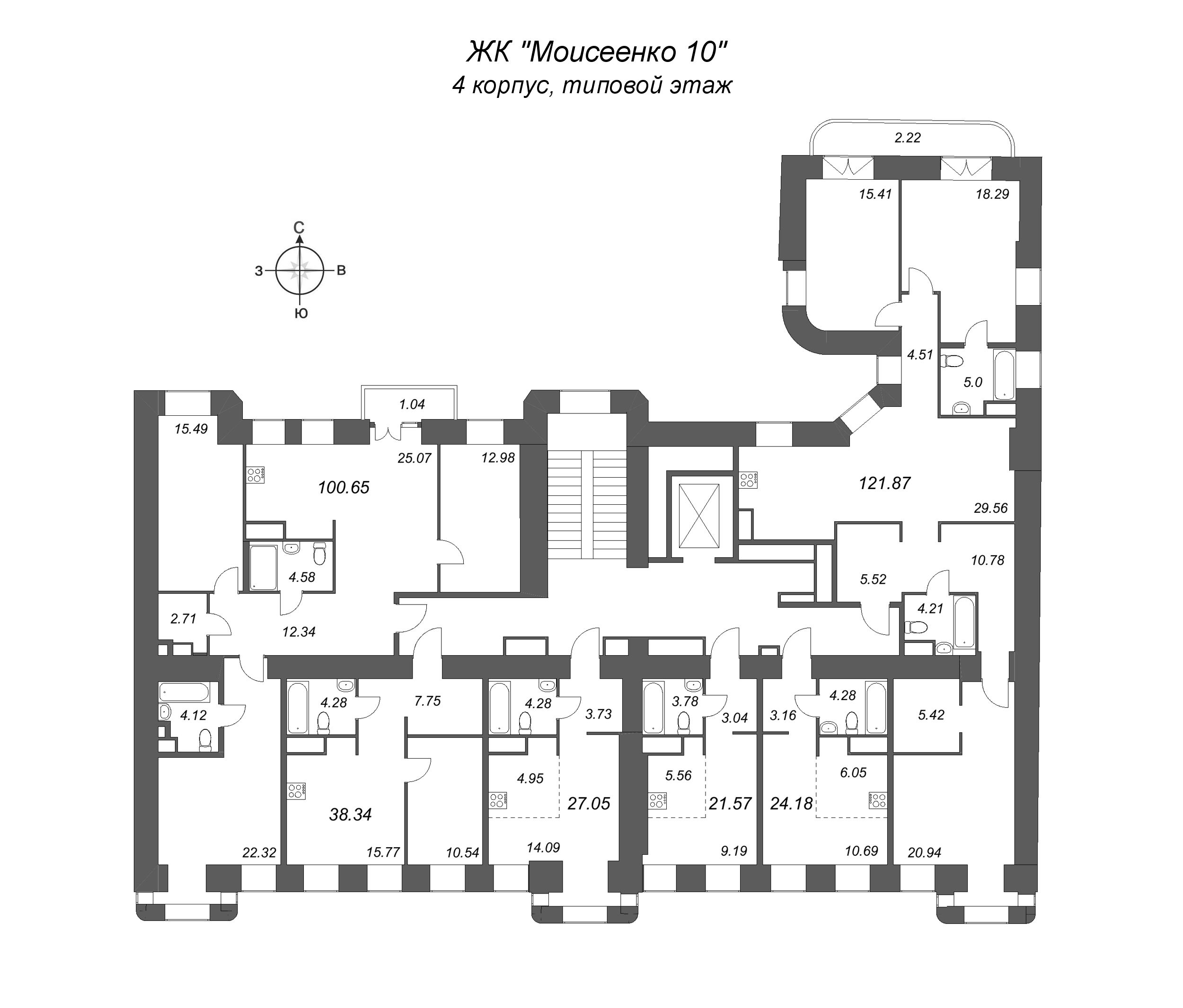 3-комнатная квартира, 121.87 м² - планировка этажа