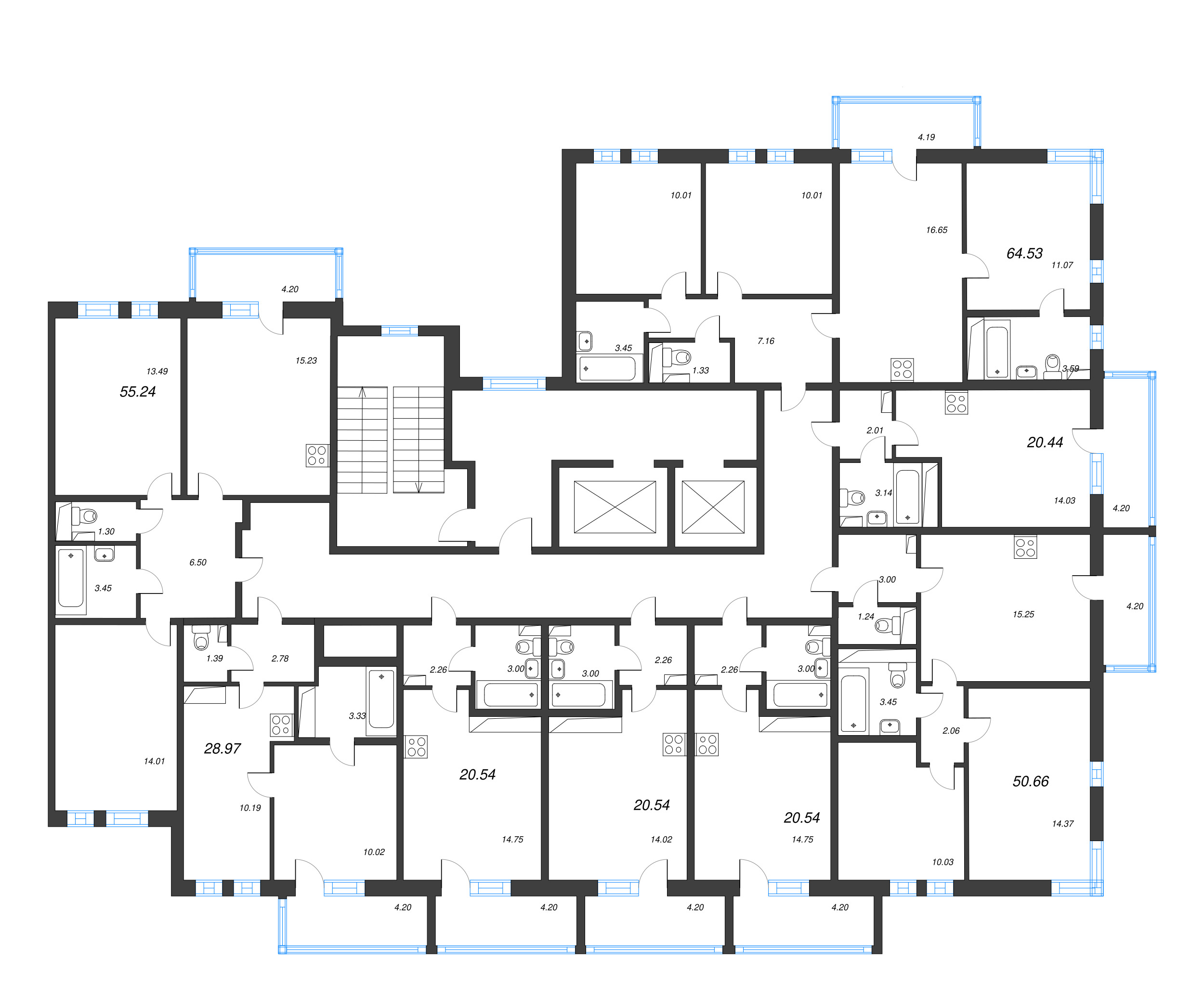 1-комнатная квартира, 28.97 м² - планировка этажа