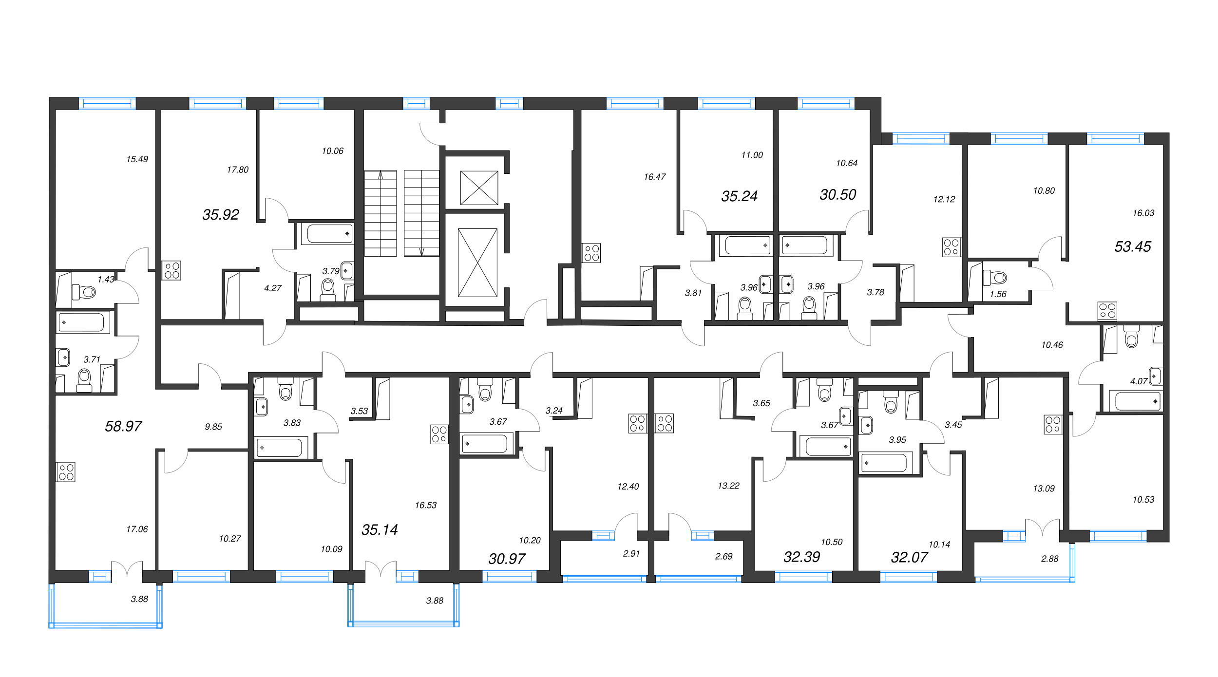 1-комнатная квартира, 30.5 м² в ЖК "Кронунг Янино" - планировка этажа