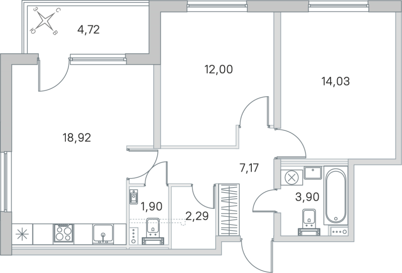 3-комнатная (Евро) квартира, 60.21 м² в ЖК "Любоград" - планировка, фото №1