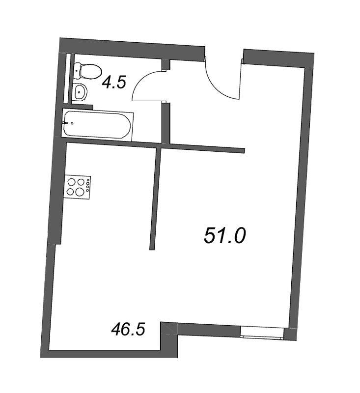2-комнатная квартира, 52.1 м² - планировка, фото №1