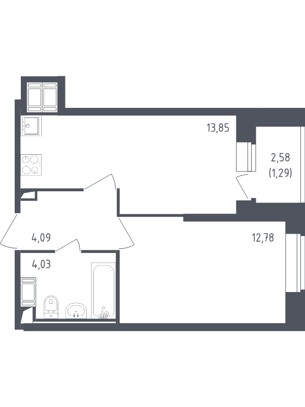 1-комнатная квартира, 36.04 м² в ЖК "Живи! В Рыбацком" - планировка, фото №1