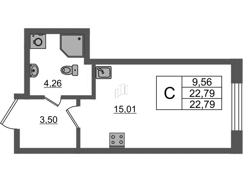 Квартира-студия, 22.63 м² в ЖК "Аквилон Янино" - планировка, фото №1